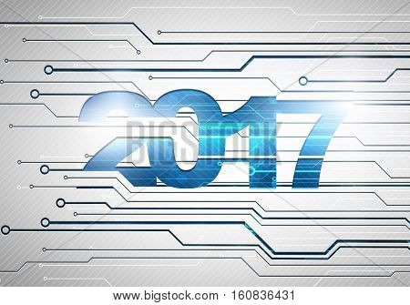 abstract technology chip background with happy new 2017 year concept