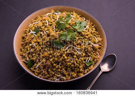 dry and simple moong dal usal or healthy sprouted Green gram spicy usal, fried in oil