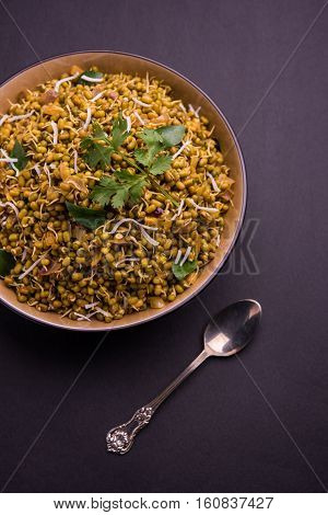 dry and simple moong dal usal or healthy sprouted Green gram spicy usal, fried in oil