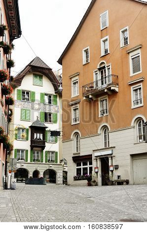 Typical swiss houses in Bremgarten canton Aargau Switzerland