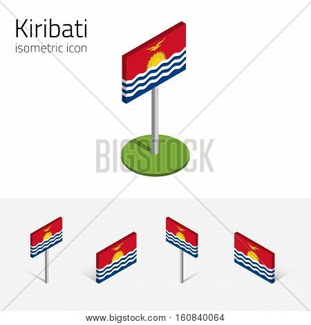 Kiribatian flag (Republic of Kiribati) vector set of isometric flat icons 3D style different views. 100% editable design elements for banner website presentation infographic poster map. Eps 10