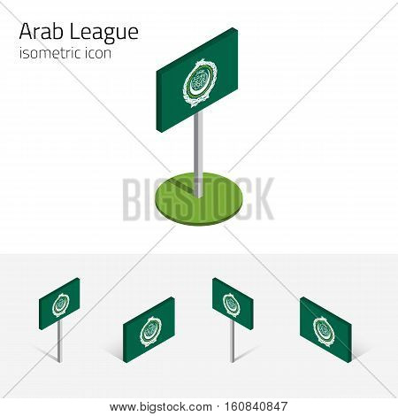 Arab League flag (League of Arab States) vector set of isometric flat icons 3D style different views. Editable design elements for banner website presentation infographic poster map. Eps 10