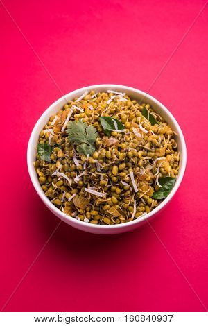 dry and simple moong dal usal or healthy sprouted Green gram spicy usal, fried in oil