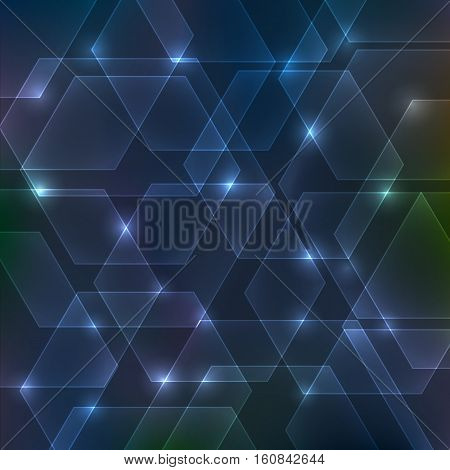 Abstract hexagon dark background with lights shades