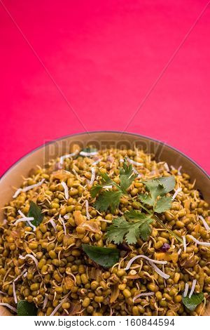 dry and simple moong dal usal or healthy sprouted Green gram spicy usal, fried in oil