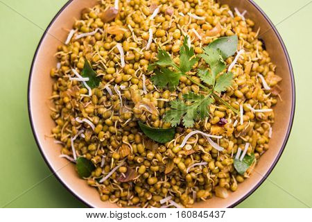 dry and simple moong dal usal or healthy sprouted Green gram spicy usal, fried in oil