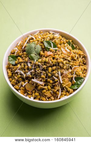 dry and simple moong dal usal or healthy sprouted Green gram spicy usal, fried in oil