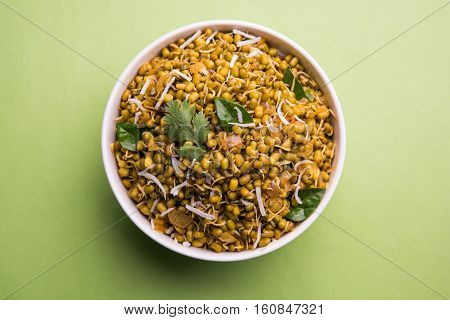 dry and simple moong dal usal or healthy sprouted Green gram spicy usal, fried in oil
