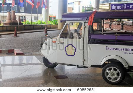 Trang Thailand. 22 December 2016. Tuktuk motor Ancient tricycle symbol of Trang province