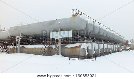 Pressure vessels in Academgorodok in winter, Novosibirsk