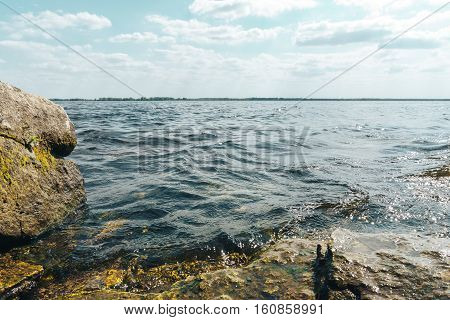 view on a rocks at river bottom, sunny day