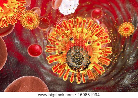 Destruction of Human Immunodeficiency Virus HIV , AIDs virus, 3D illustration. Concept for HIV treatment and prevention
