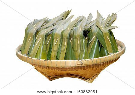 Thai dessert. Khanom Sod-Sai (Steamed Flour with Coconut Filling) isolated on white with clipping path