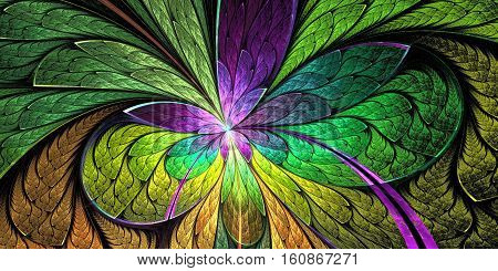 Beautiful flower pattern in stained-glass window style. Purple and green palette. You can use it for invitations notebook covers phone cases postcards cards wallpapers and so on.