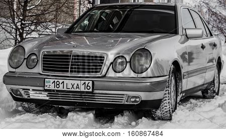 Ust-Kamenogorsk Kazakhstan December 8 2016: Mercedes-Benz W210 E240 in the street.