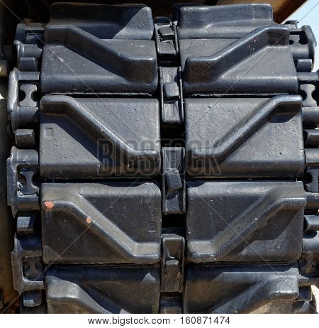 Closeup of old Sherman tank tracks or tread