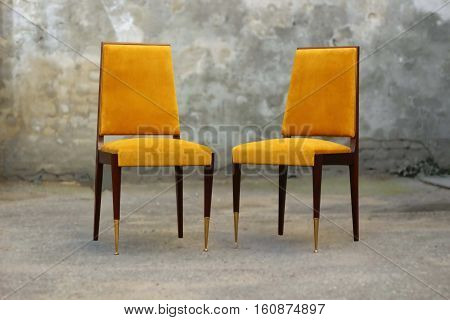 Vintage luxury Art Deco chair with yellow fabric