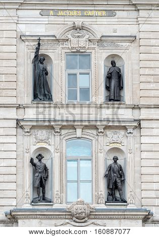 Statues on the Parliament Building of Quebec in Quebec City Quebec Canada