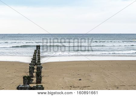 The sandy shore from the sea in Aberdeen