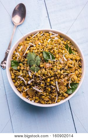 dry and simple moong dal usal or healthy sprouted Green gram spicy usal, fried in oil