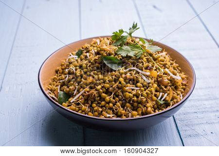 dry and simple moong dal usal or healthy sprouted Green gram spicy usal, fried in oil