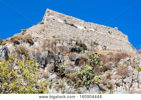 Saracen castle in Taormina Sicily Italy built by the Muslims in the 10th century AD. The castle sits on the former site of Taormina's ancient Greek acropolis.