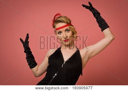 Pretty Actress In Black Retro Dress With Headband