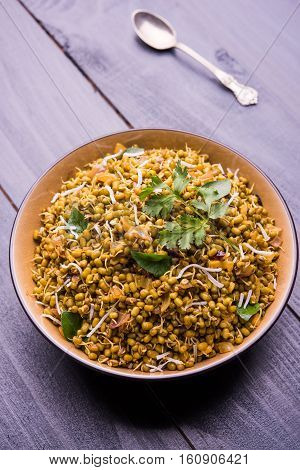 dry and simple moong dal usal or healthy sprouted Green gram spicy usal, fried in oil