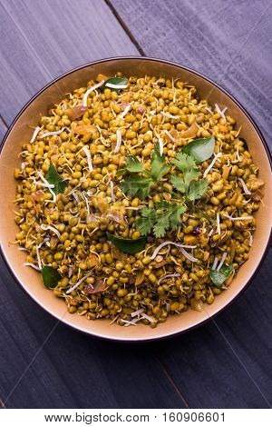 dry and simple moong dal usal or healthy sprouted Green gram spicy usal, fried in oil