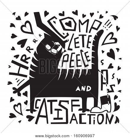 Caress hand and pet. Signs and animal funny graphic cartoon with text. Vector illustration.