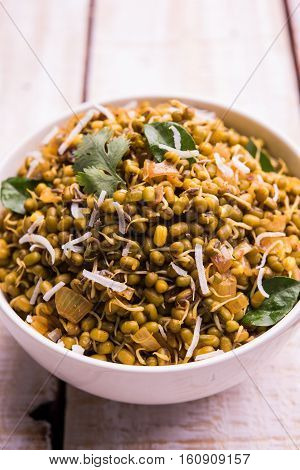 dry and simple moong dal usal or healthy sprouted Green gram spicy usal, fried in oil