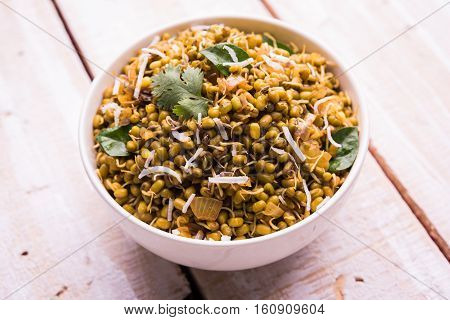 dry and simple moong dal usal or healthy sprouted Green gram spicy usal, fried in oil