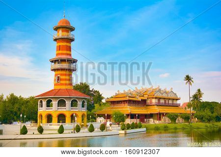 Beautiful day in Bangpa-in summer palace, thailand.