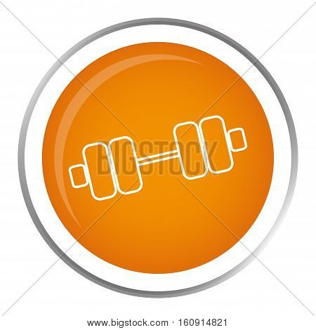 button with weight dumbbells icon inside over white background. fitness lifystyle design. vector illustration