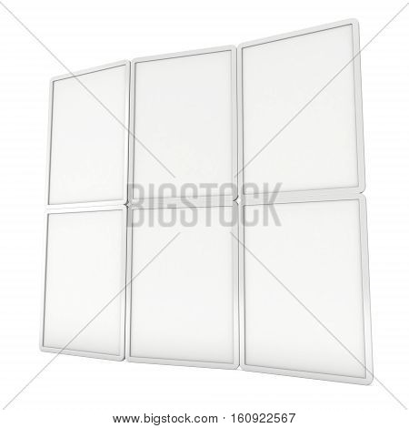 Blank Fold Up Banner Stands. Trade show booth white and blank. 3d render illustration isolated on white background. Template mockup for your design.