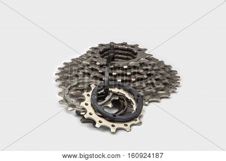 Bike rear cassette on a white background.