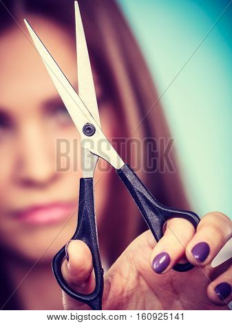 Young Professional Hairdresser With Scissors.