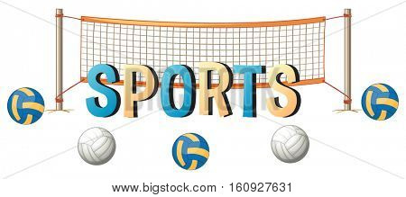 Word design for sports with ball and net illustration