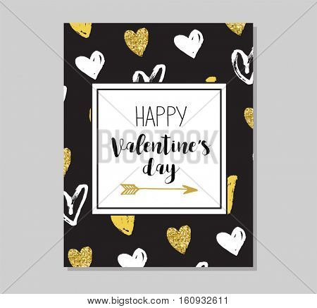 Chick Party glitter greeting card and invitation. Gold hearts, speech bubbles, stars and other elements. Vector element, backgrounds. Gold, pink and blue sparkle, chic style