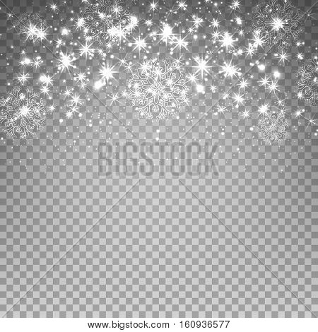 Christmas ligthts and snowflakes on transparent background. Vector illustrations.