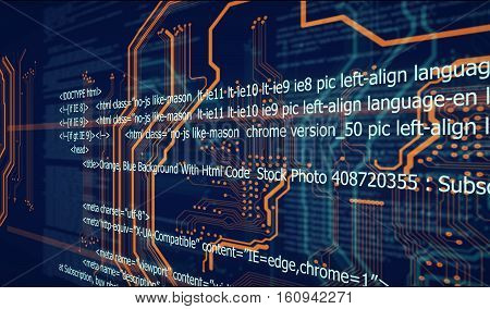 Orange blue background with html code 3D illustration