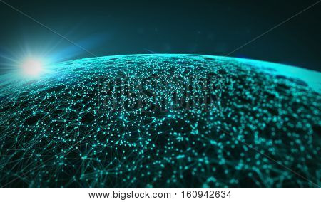 Abstract dark background with connecting dots and lines. Connection structure digital communication. 3d illustration
