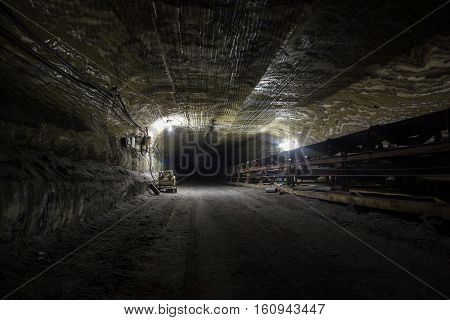 Old carnallite ore salt mine shaft tunnel passage