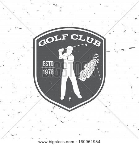Golf club concept with golfer and golf bag. Vector golfing club retro badge. Concept for shirt, print, seal or stamp. Typography design- stock vector.