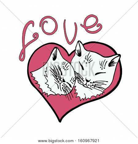 I love cats, Valentine's Day, Valentine's Day, a kitten, a couple in love, vector illustration, heart, love