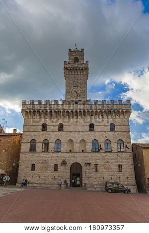 MONTEPULCIANO, ITALY - SEPTEMBER 19, 2016: Unidentified people at Montepulciano Italy. Montepulciano is a medieval and Renaissance town in Siena province at southern Tuscany