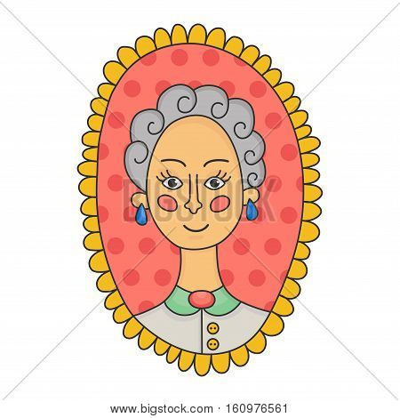 Old woman lady female grandmother with smile doodle character portrait in frame