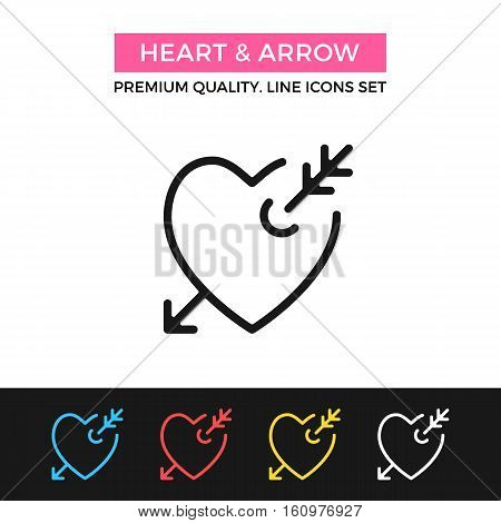 Vector heart and arrow icon. Romantic love, lovestruck concepts. Premium quality graphic design. Modern signs, symbols, simple thin line icons set for websites, web design, mobile app, infographics