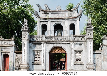 Vietnam, Hanoi - October 21, 2016: Temple of Literature, the van Mieu, in the centre of Hanoai