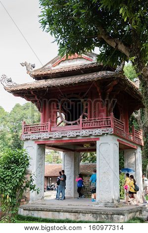 Vietnam, Hanoi - October 21, 2016: Temple of Literature, the van Mieu, in the centre of Hanoai